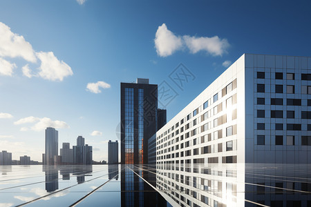 水公司蓝天中的现代建筑背景