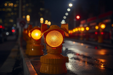 夜晚道路上的信号图片