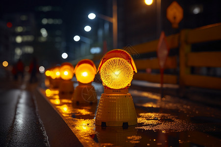 信号站夜晚道路上的灯光背景