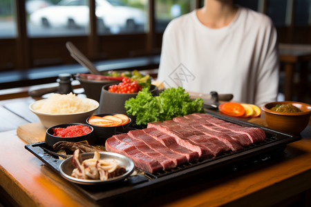 饭店点餐餐馆中的炭火烤牛肉套餐背景