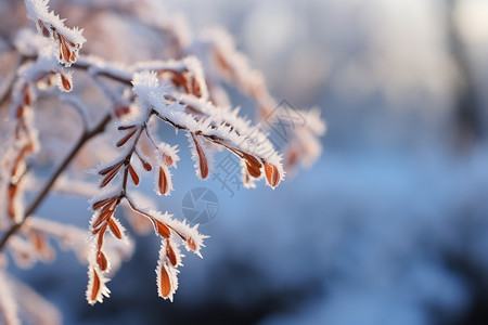 冬天白雪皑皑的植物树叶背景图片