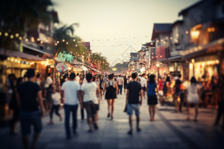 熙攘人群城市夜景中人群熙攘的市集背景