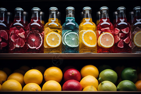 新鲜水果制作的瓶装饮料图片