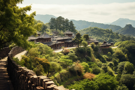 宁静的山中古镇景观图片