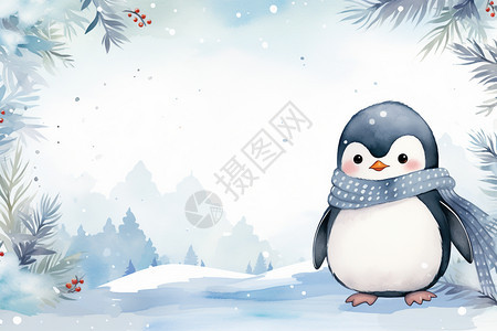 欢乐冬日的可爱企鹅图片