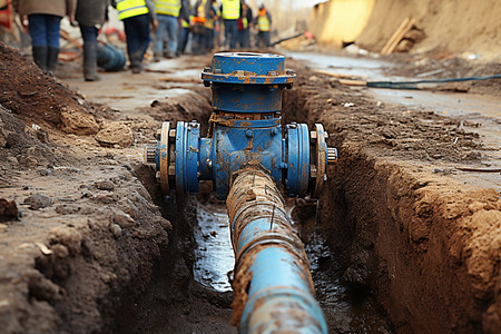 地下工业水管施工现场高清图片