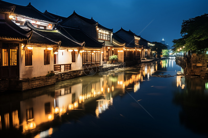 夜晚的古镇美景图片