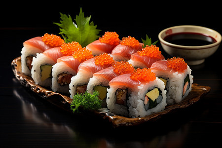 新鲜制作的鱼子寿司图片