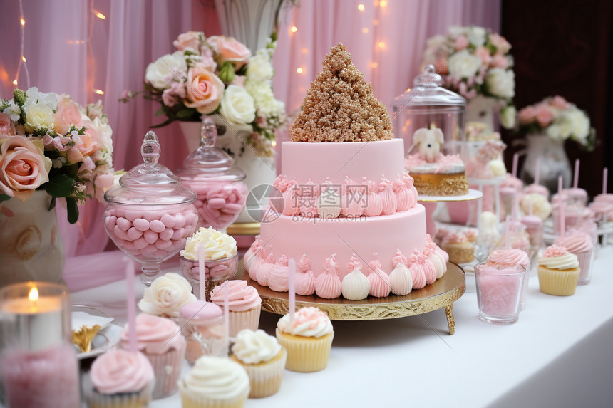 甜蜜婚礼的甜品台图片