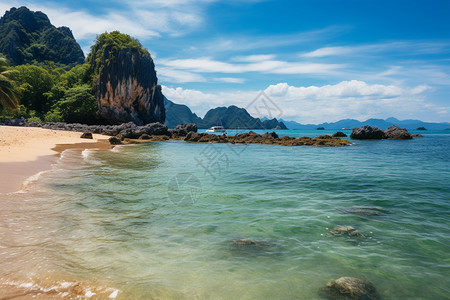 碧水蓝天的海岸线图片