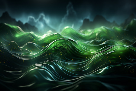 迷幻绘画中的翠绿海浪图片