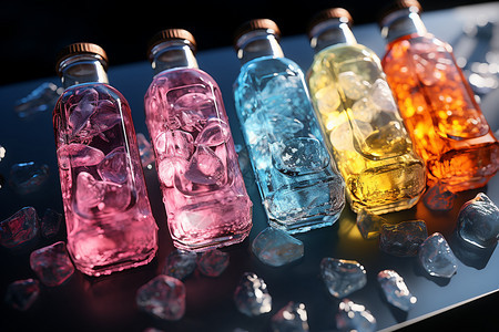瓶子里色彩斑斓的冰块图片