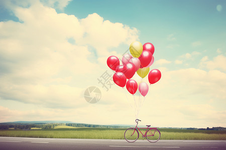 田野公路上的气球单车图片