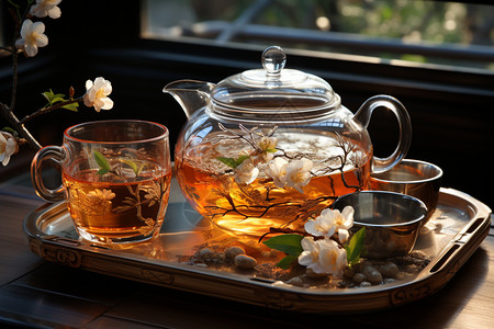 传统精致的玻璃茶具图片