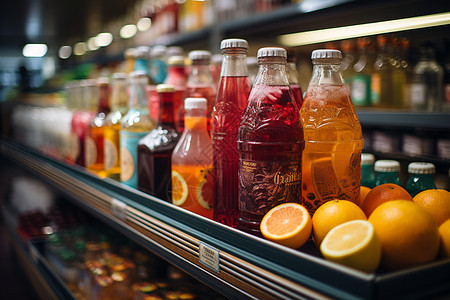 丰富色彩的超市饮料架图片