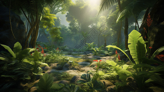 宁静的热带雨林景观图片
