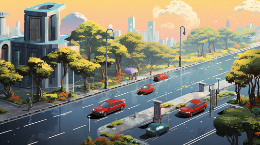 城市绿化道路平面插图背景图片