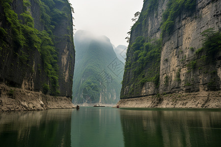 江面两岸的山脉高清图片