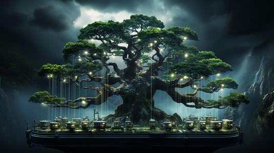 创意机械控制大树背景图片