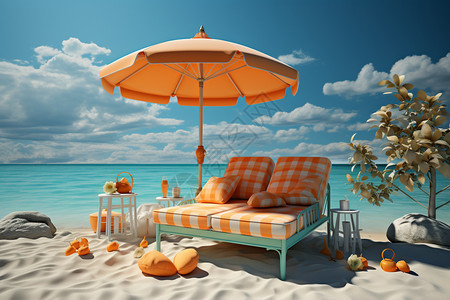 沙滩上的躺椅和太阳伞图片