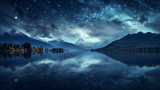 夜空下平静的湖图片