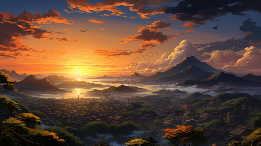 日落下壮观的丘陵平原景观图片