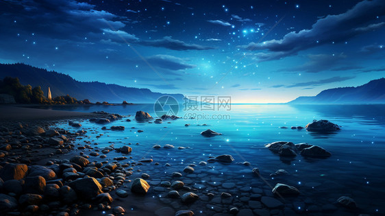 星空下蔚蓝的大海图片