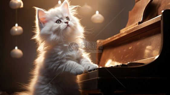 琴键上可爱的猫咪图片