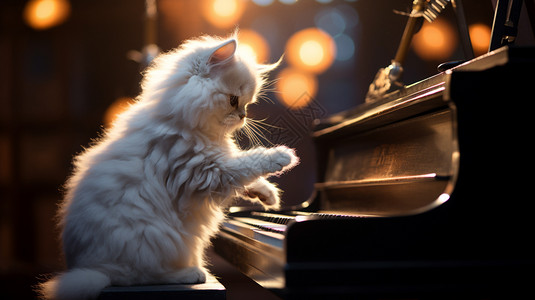 舞台上演奏钢琴的猫咪图片