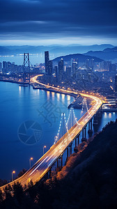 城市中的跨海大桥夜景图片