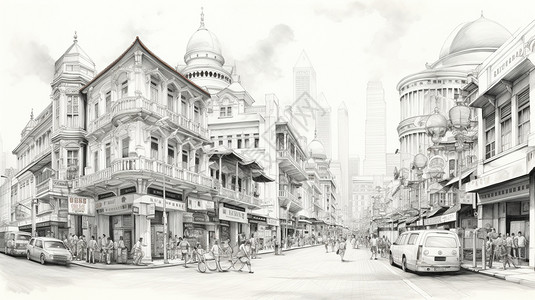 素描风欧式建筑街景图片