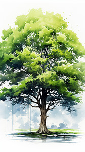 手绘创意的绿色树木插图背景图片