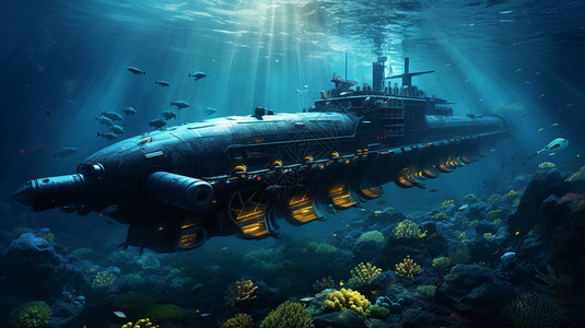 深海中的潜水艇图片
