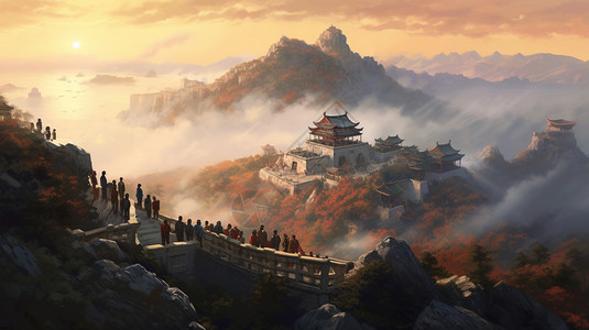 中式古风山间风景水墨画图片