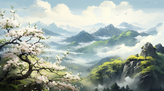 山脉中漫山遍野的茉莉花风景图片