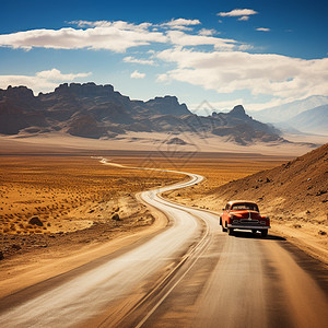 沙漠中自驾旅游的汽车高清图片