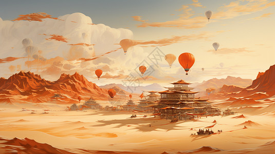 沙漠的热气球图片