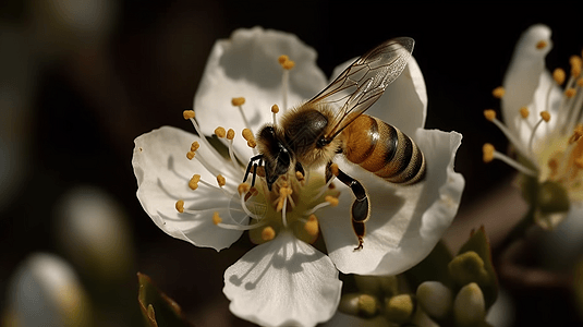 蜜蜂收集花蜜的特写镜头图片