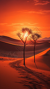 沙漠中的松树图片