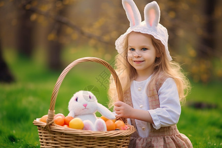 粉红开心兔兔耳朵的儿童背景