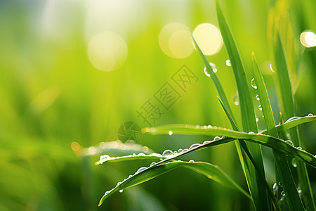 绿色麦苗上的雨滴高清图片