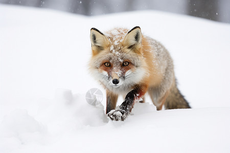 雪地里饥饿的狐狸背景图片