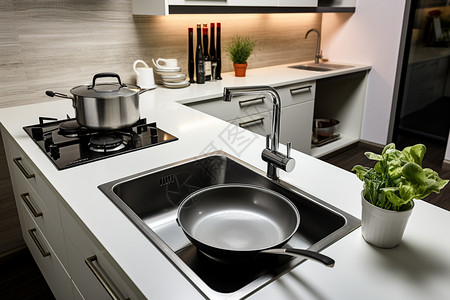 现代公寓的厨房洗菜池图片
