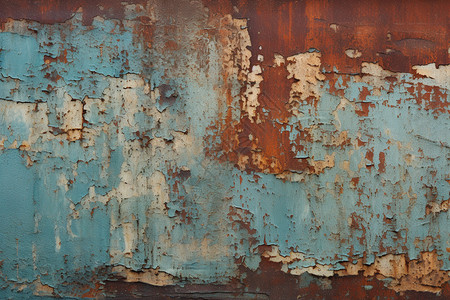 油漆脱落的破旧金属墙壁背景图片