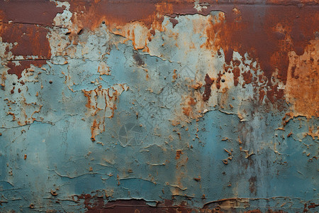 生锈的蓝色金属墙壁背景图片