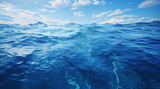 蓝紫波纹框蓝天下的海洋水面背景
