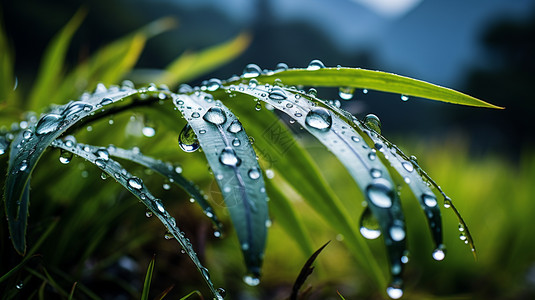 粘上雨滴的绿叶图片