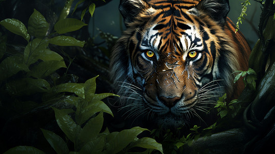 躲藏在丛林里的老虎图片