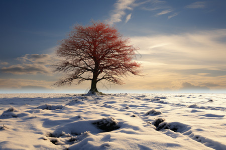 雪原上枯萎的大树图片