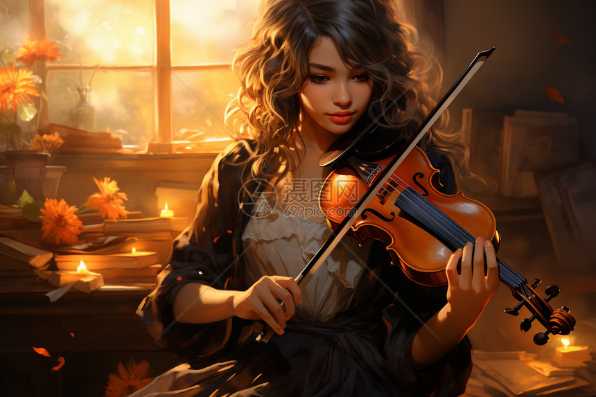 拉提琴的女生图片